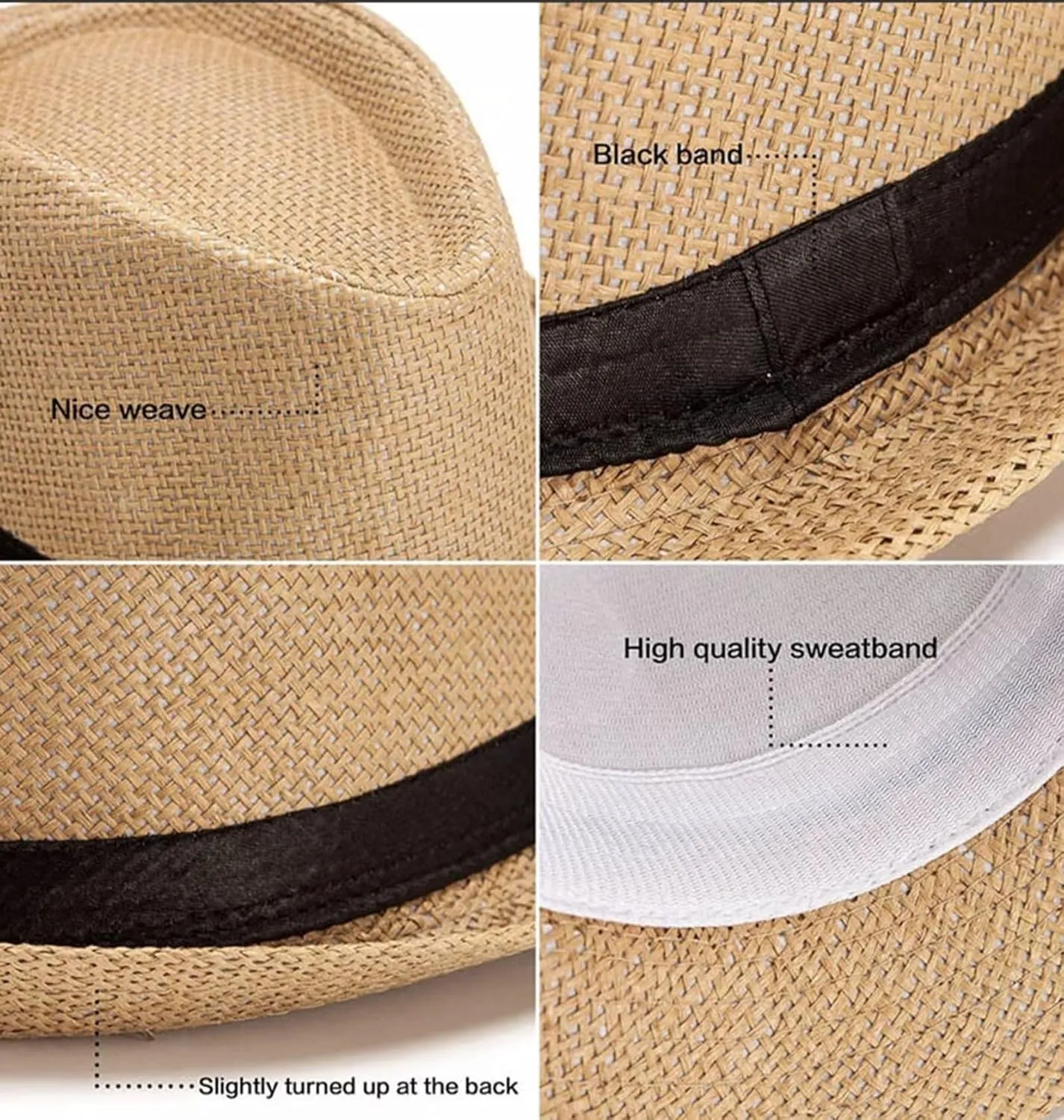 3 Pack Men Women Straw Panama Hat Fedora Beach Sun Hat Short Brim Trilby Hat