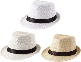 3 Pack Men Women Straw Panama Hat Fedora Beach Sun Hat Short Brim Trilby Hat