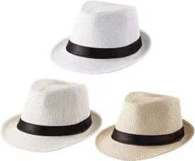 3 Pack Men Women Straw Panama Hat Fedora Beach Sun Hat Short Brim Trilby Hat
