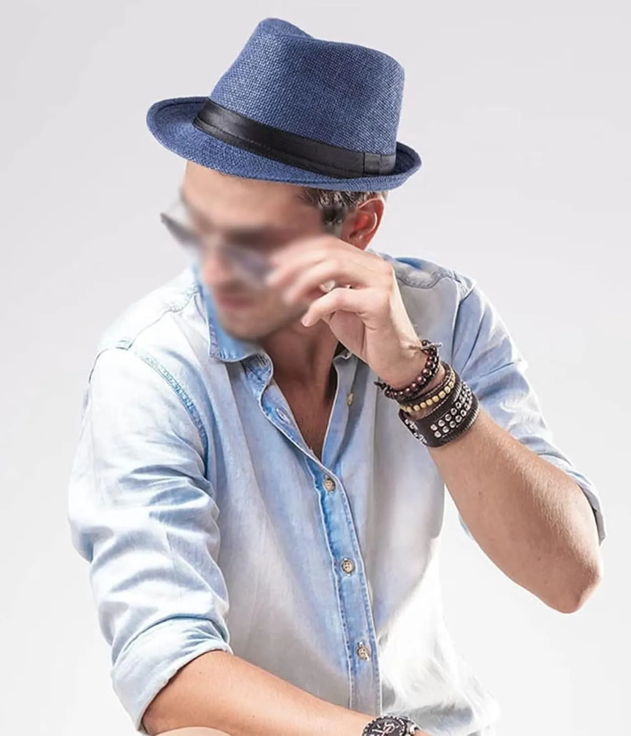 3 Pack Men Women Straw Panama Hat Fedora Beach Sun Hat Short Brim Trilby Hat