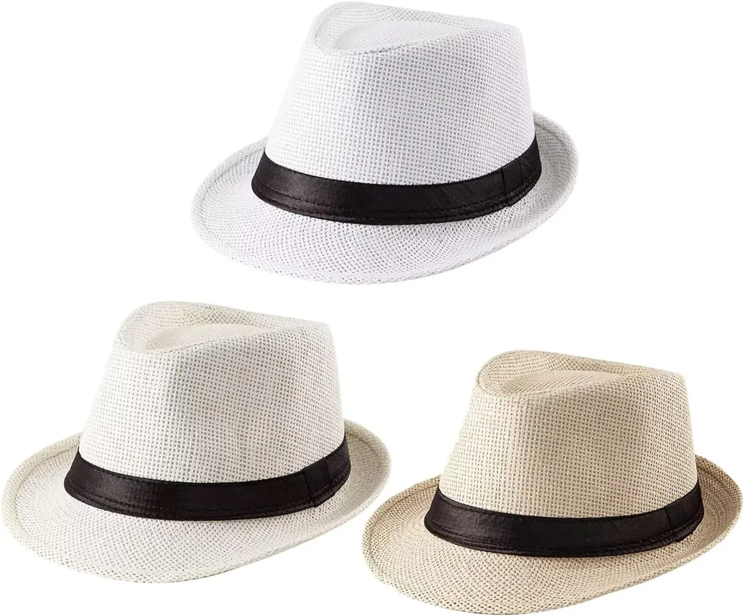 3 Pack Men Women Straw Panama Hat Fedora Beach Sun Hat Short Brim Trilby Hat