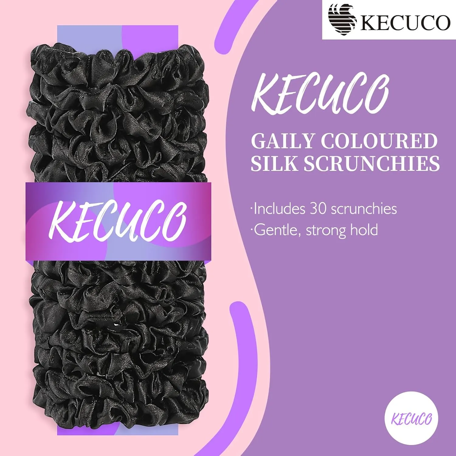 30Pcs Black Satin Hair Scrunchies, Silk Hair Ties for Women Girls Hair Accessories Gift, Value Package, Premium Material, Non-Slip Design, Pain-Free, Damage-Free (Black, 30 Count)