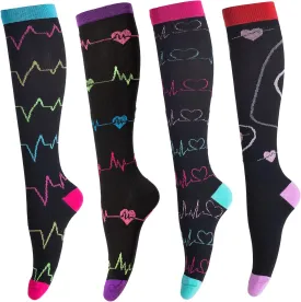 4 Pairs Compression Socks for Women & Men, Support Compression Sock 20-30 mmHg for Nurses, Pregnancy, Flying, Running,Travel