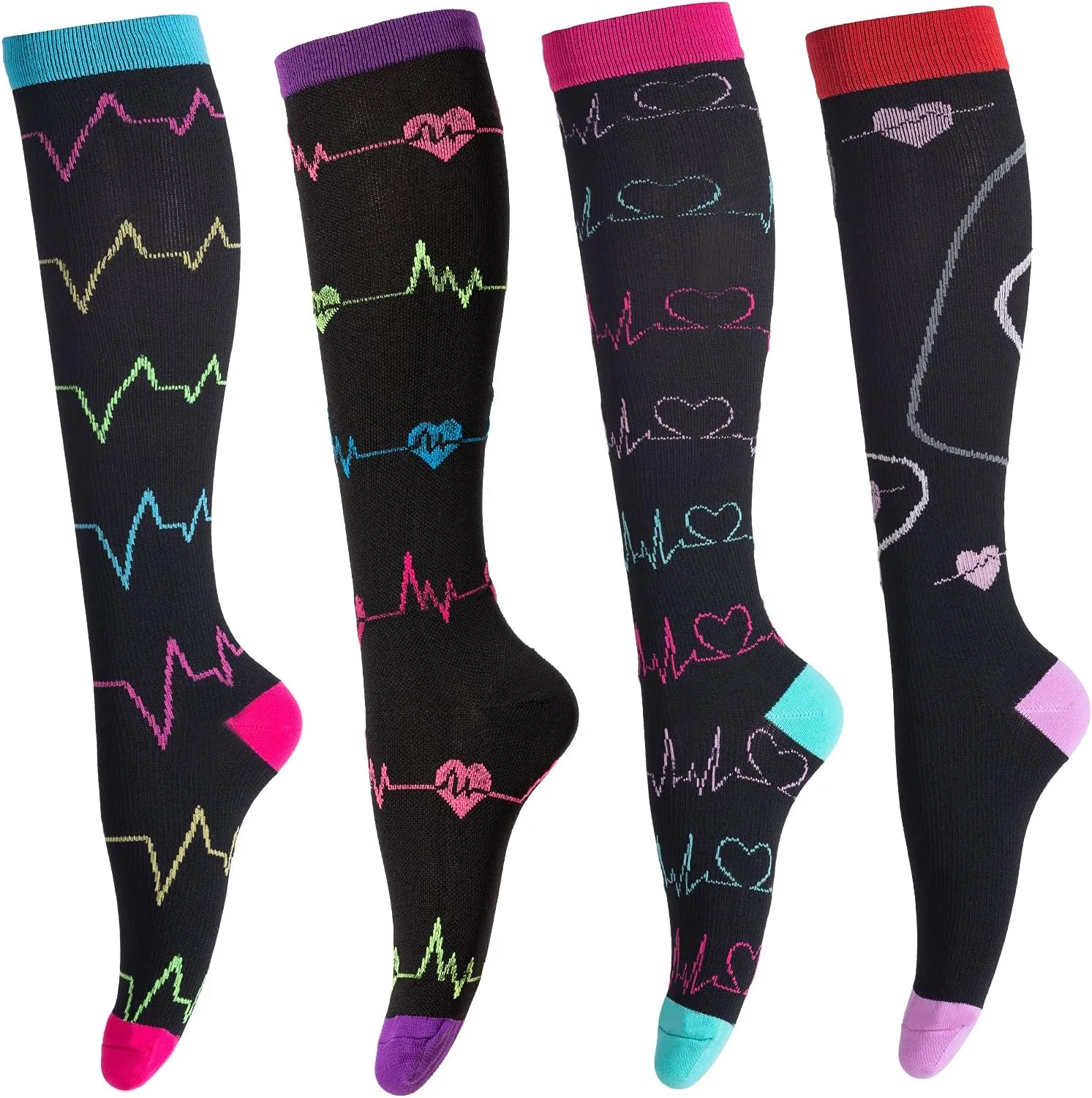 4 Pairs Compression Socks for Women & Men, Support Compression Sock 20-30 mmHg for Nurses, Pregnancy, Flying, Running,Travel