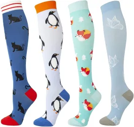 4 Pairs Compression Socks for Women & Men, Support Compression Sock 20-30 mmHg for Nurses, Pregnancy, Flying, Running,Travel