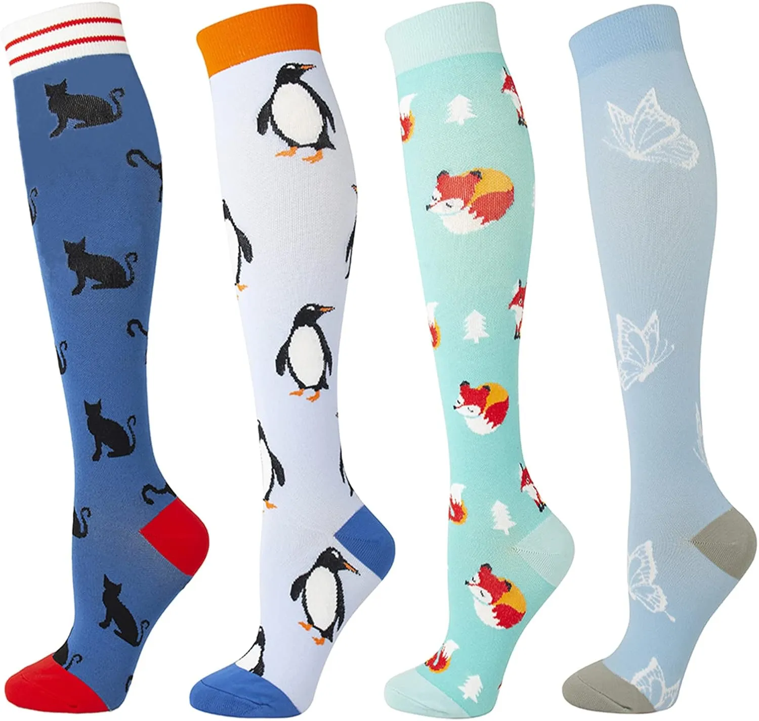 4 Pairs Compression Socks for Women & Men, Support Compression Sock 20-30 mmHg for Nurses, Pregnancy, Flying, Running,Travel