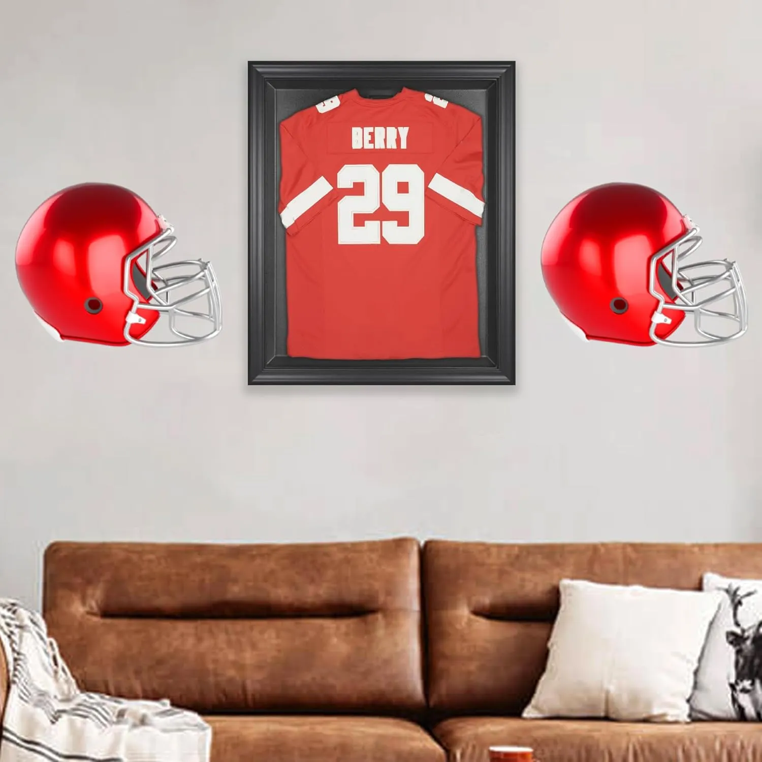 8 Pack Football Helmet Wall Mount Display Holder Hanger for Full or Mini Helmet, Floating Football Helmet Case Shelf Stand, Black