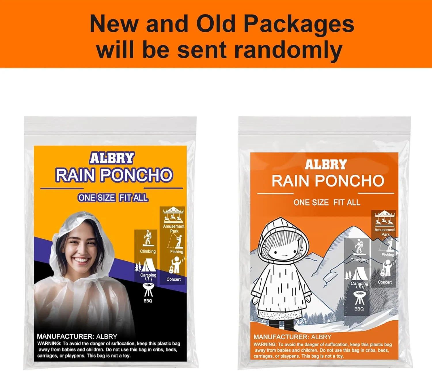 ALBRY Disposable Rain Ponchos for Adults with Drawstring Hood - Emergency Rain Ponchos Family Pack for Women and Men,Clear