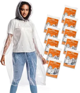 ALBRY Disposable Rain Ponchos for Adults with Drawstring Hood - Emergency Rain Ponchos Family Pack for Women and Men,Clear
