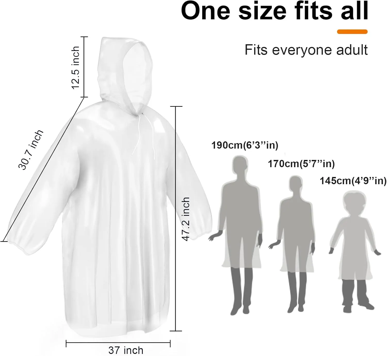 ALBRY Disposable Rain Ponchos for Adults with Drawstring Hood - Emergency Rain Ponchos Family Pack for Women and Men,Clear