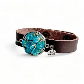 Aqua blue leather cuff bracelet