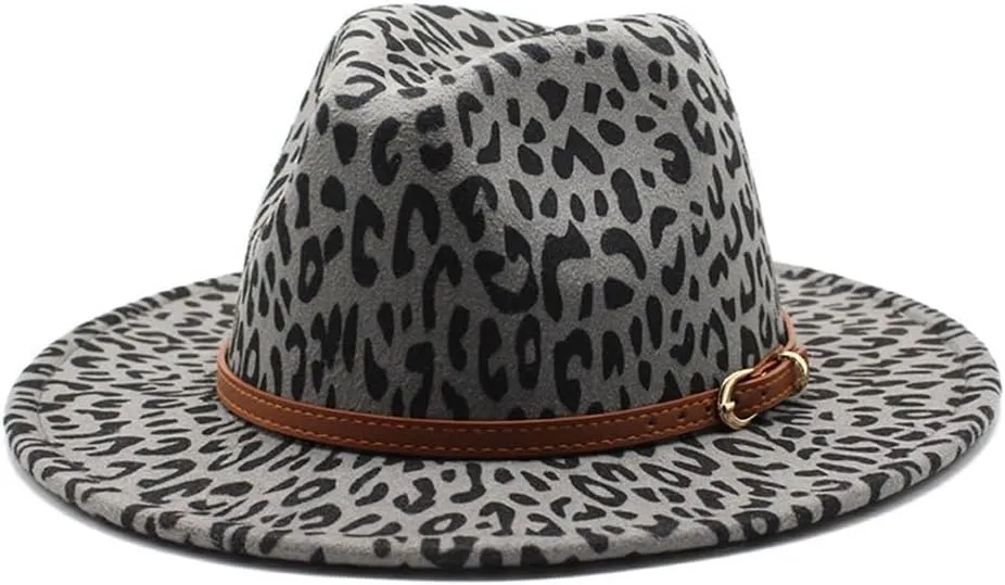 Autumn and Winter British Woolen Jazz Hat for Men and Women Big Brim Hat Fashion Leopard Flat Hat Felt Hat Luopan Caps & Hats (Color : Dark Grey, Size : 56-58cm)