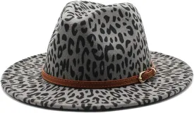 Autumn and Winter British Woolen Jazz Hat for Men and Women Big Brim Hat Fashion Leopard Flat Hat Felt Hat Luopan Caps & Hats (Color : Dark Grey, Size : 56-58cm)