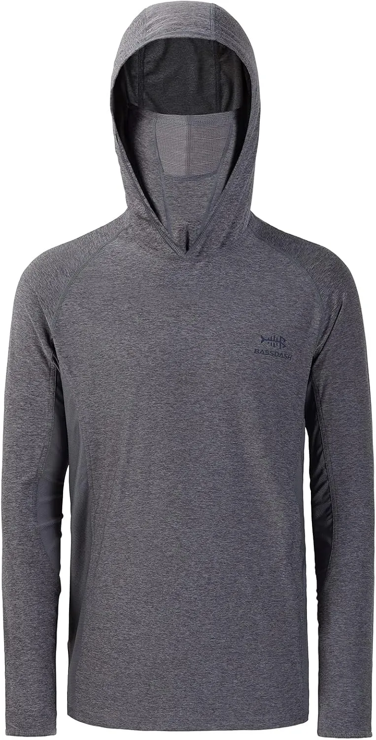 BASSDASH UPF 50  Mens Long Sleeve Fishing Shirt with Mask UV Neck Gaiter Hoodie
