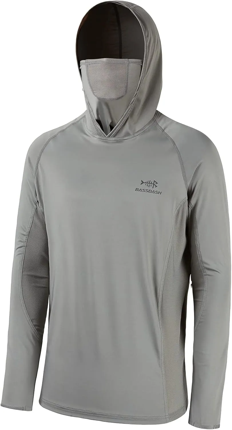 BASSDASH UPF 50  Mens Long Sleeve Fishing Shirt with Mask UV Neck Gaiter Hoodie