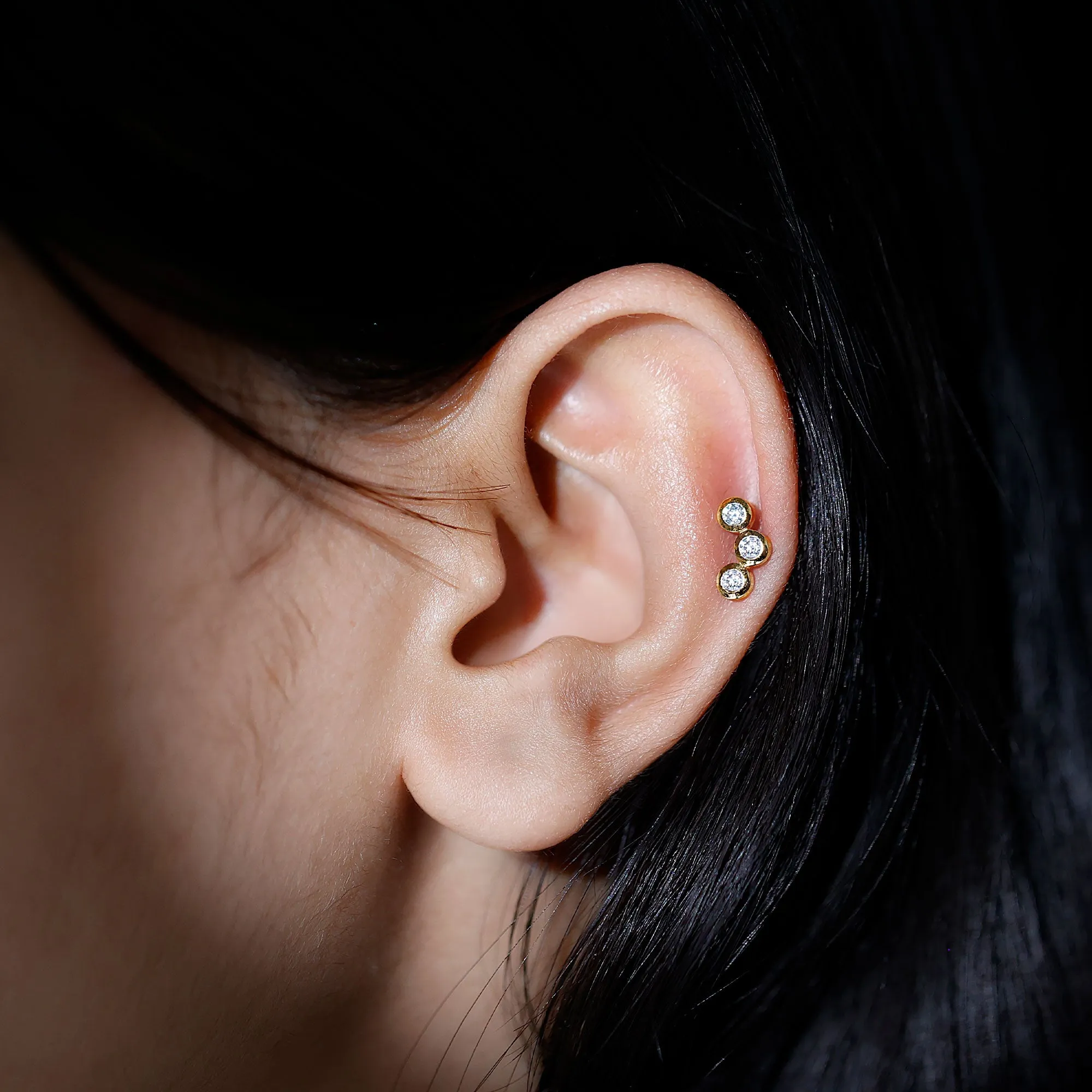 Bezel Set Moissanite Three Stone Crawler Earring
