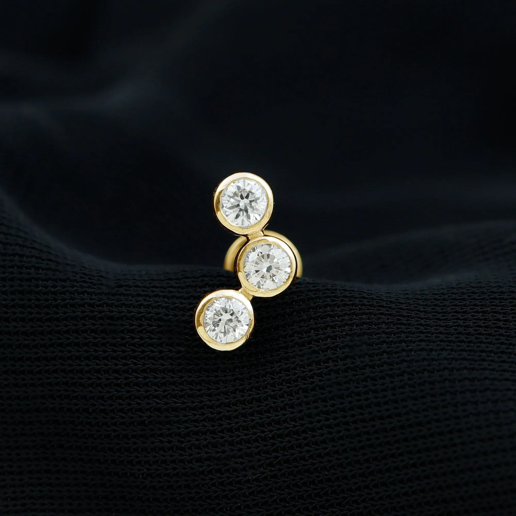 Bezel Set Moissanite Three Stone Crawler Earring
