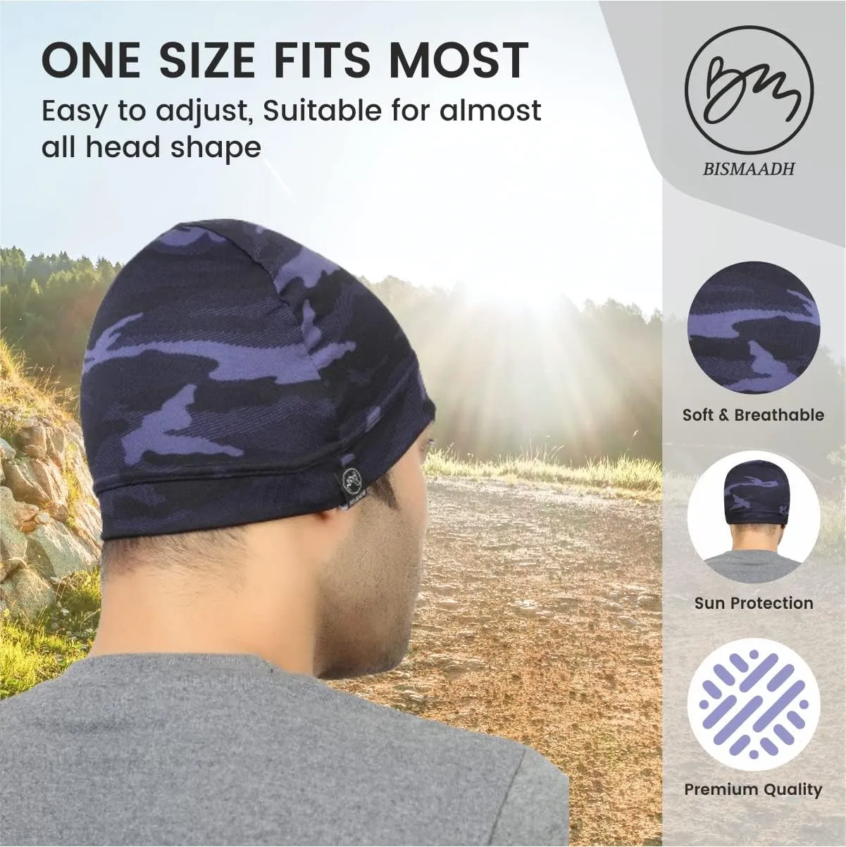 BISMAADH Multi-Purpose Cap Beanie Sleep Hats Stretchy Helmet Liner Running Headwear for Men Women