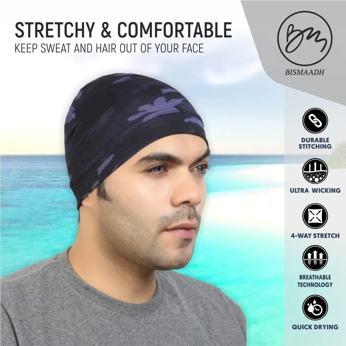 BISMAADH Multi-Purpose Cap Beanie Sleep Hats Stretchy Helmet Liner Running Headwear for Men Women