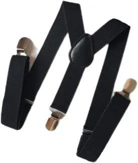 Black Child Kids Girls Boys Suspenders Braces,Adjustable Clip on Y-Back Elastic with Metal Clips for Girls Boys' Suspenders