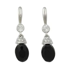 Black Oval Drop with Clear Crystal Pierced Earring - REC020