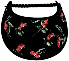 Black Sun Visor with Red Parrots on Green Leaves