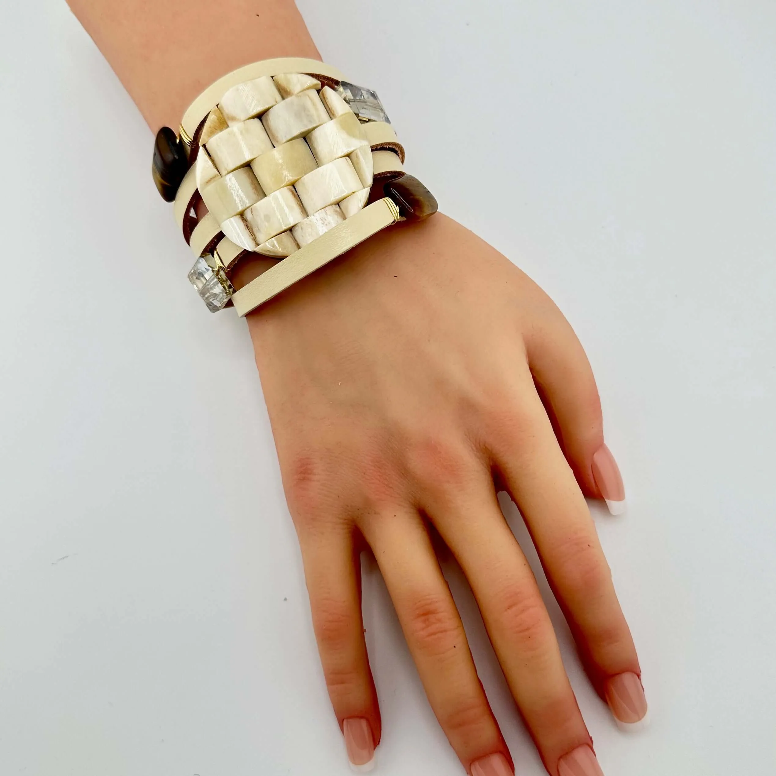 Bone Medallion On Leather Cuff