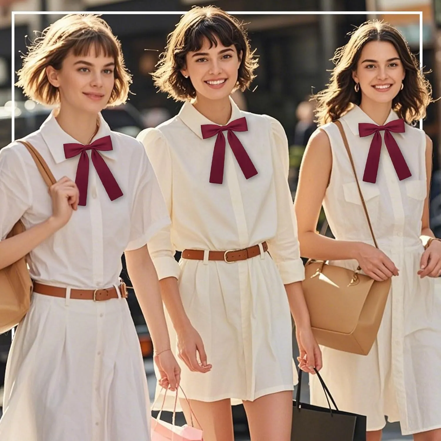 Bow Ties for Women Girls Pre-tied Adjustable Womens Bow Tie, Solid Color Ribbon Bowtie for Women School Uniform Shirt