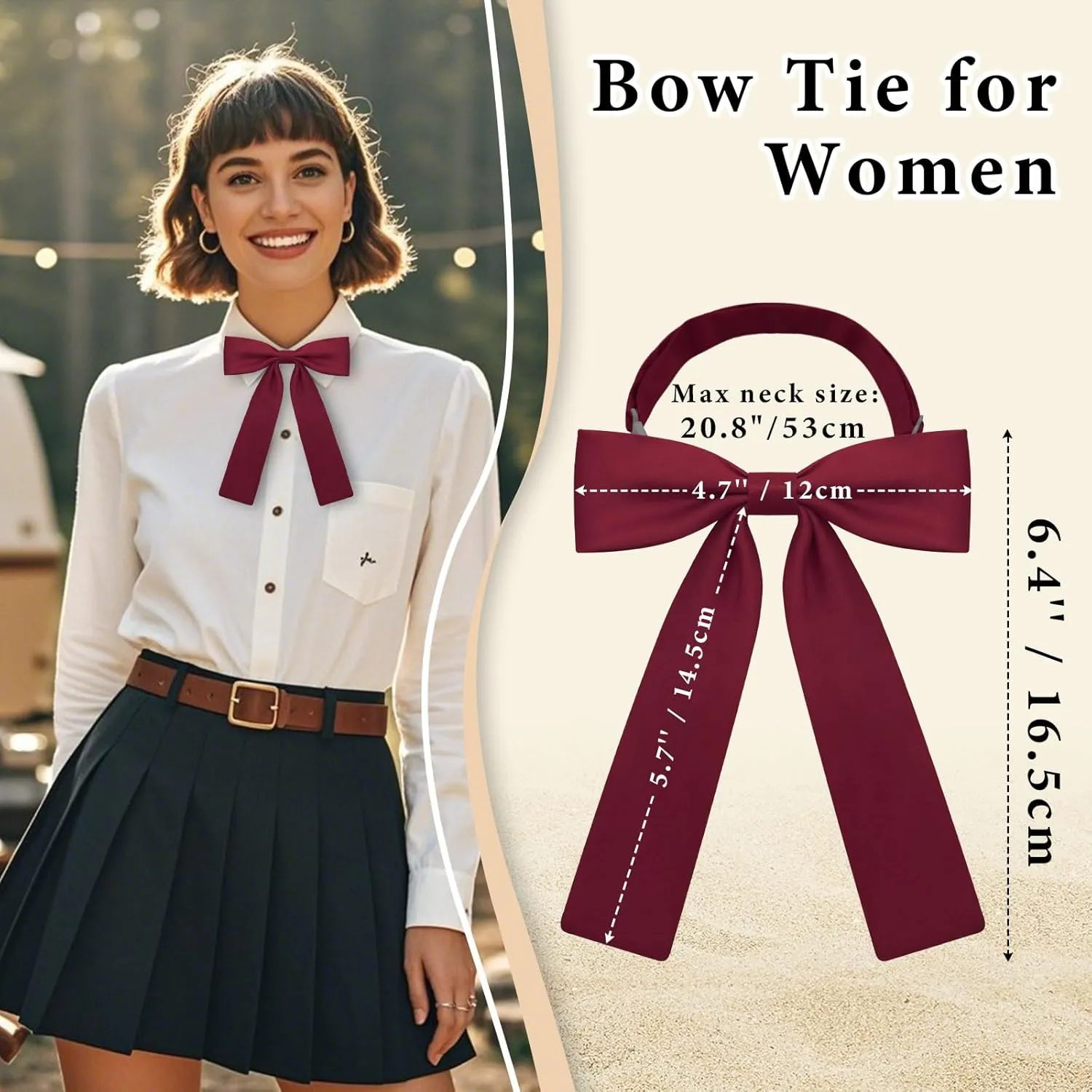 Bow Ties for Women Girls Pre-tied Adjustable Womens Bow Tie, Solid Color Ribbon Bowtie for Women School Uniform Shirt