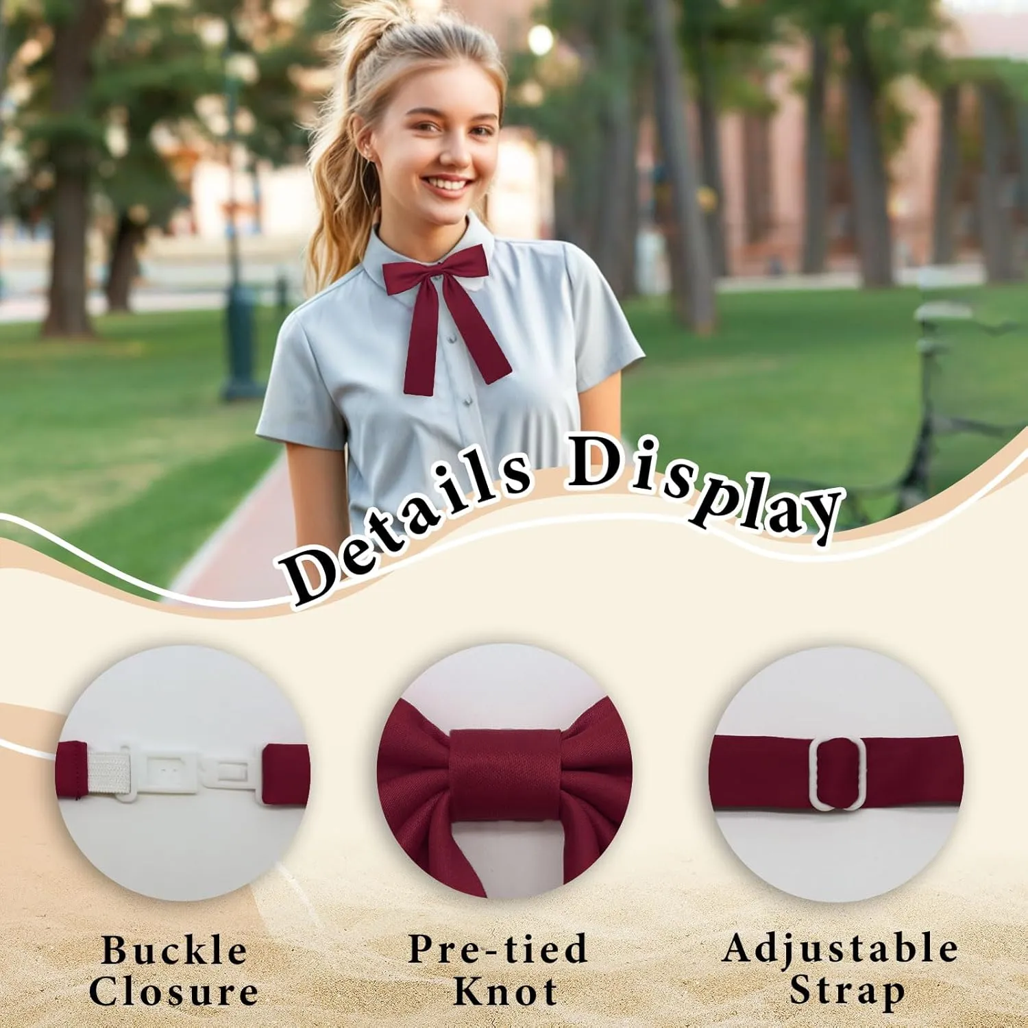 Bow Ties for Women Girls Pre-tied Adjustable Womens Bow Tie, Solid Color Ribbon Bowtie for Women School Uniform Shirt