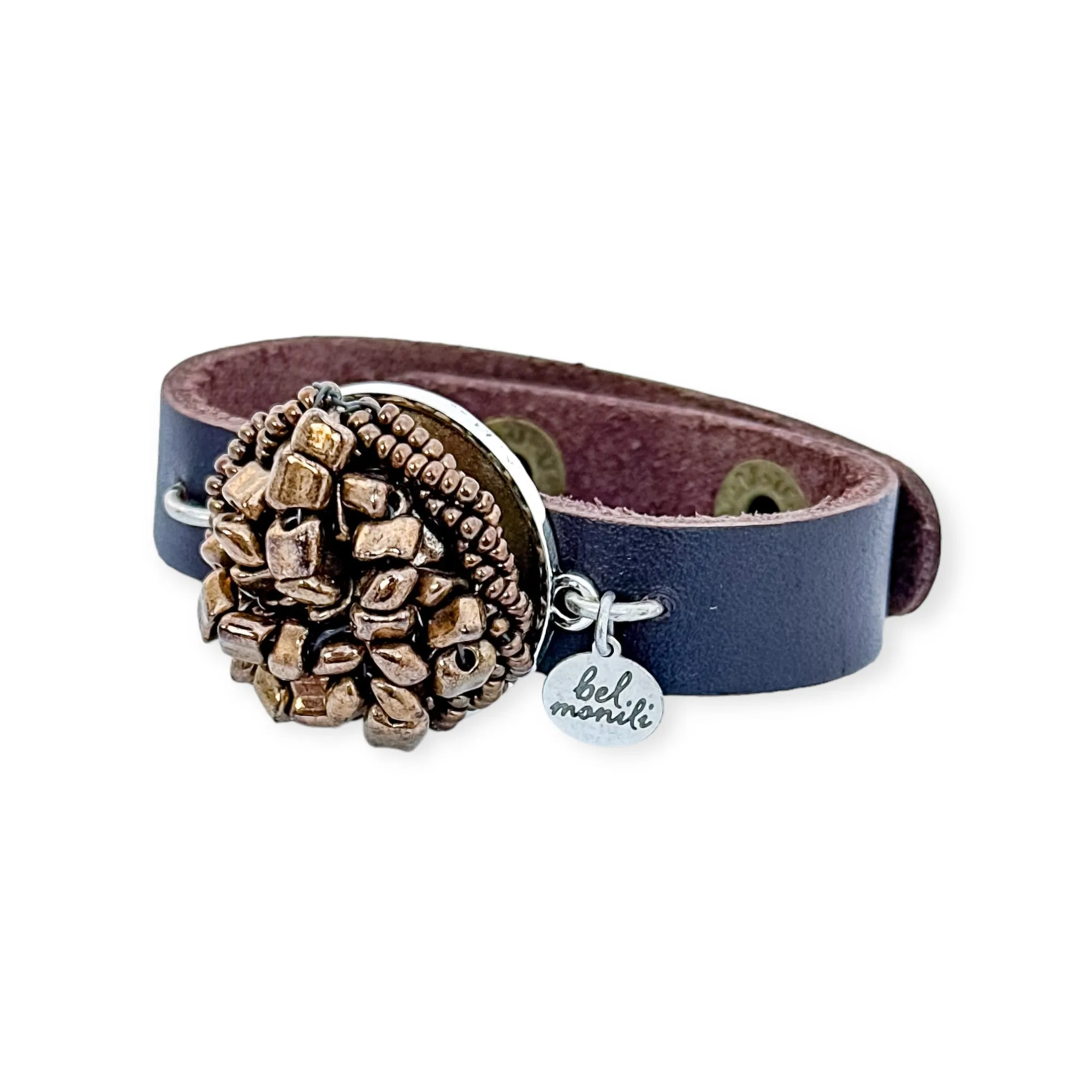 Bronze bauble leather cuff bracelet