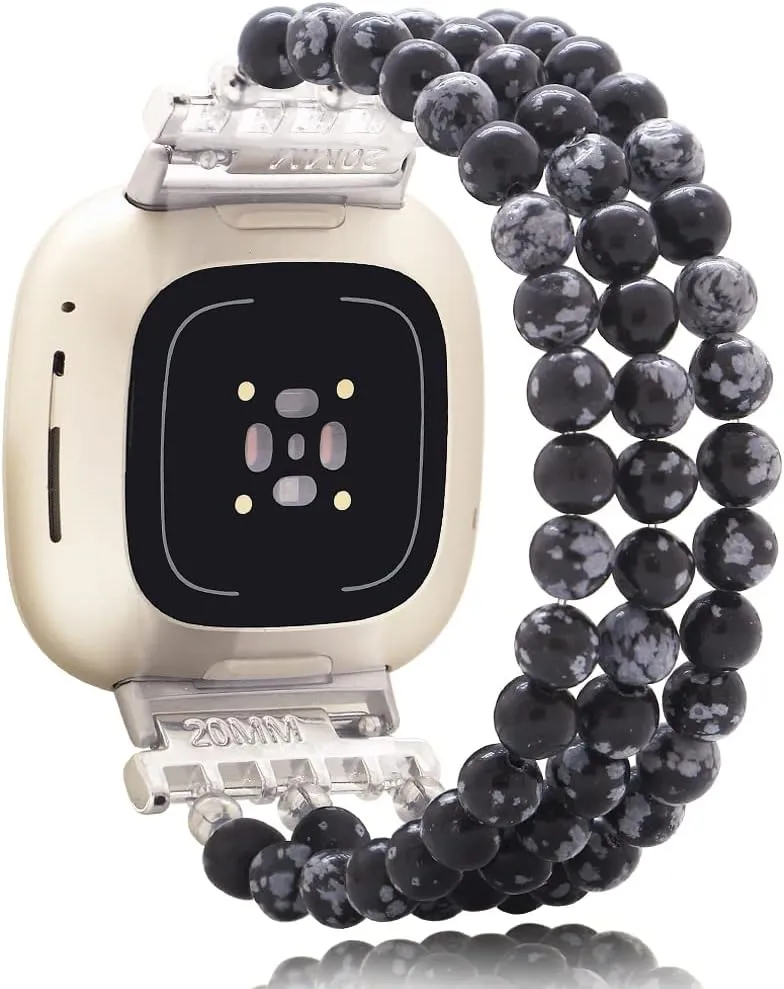 C&L Accessories Bracelets Compatible with Fitbit Versa 3 Bands/Versa 4 Bands/Fitbit Sense 2/Sense Bands for Women Men Beaded Gemstone