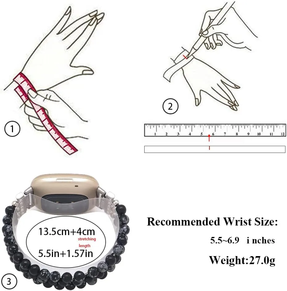 C&L Accessories Bracelets Compatible with Fitbit Versa 3 Bands/Versa 4 Bands/Fitbit Sense 2/Sense Bands for Women Men Beaded Gemstone