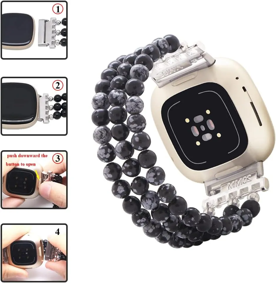 C&L Accessories Bracelets Compatible with Fitbit Versa 3 Bands/Versa 4 Bands/Fitbit Sense 2/Sense Bands for Women Men Beaded Gemstone