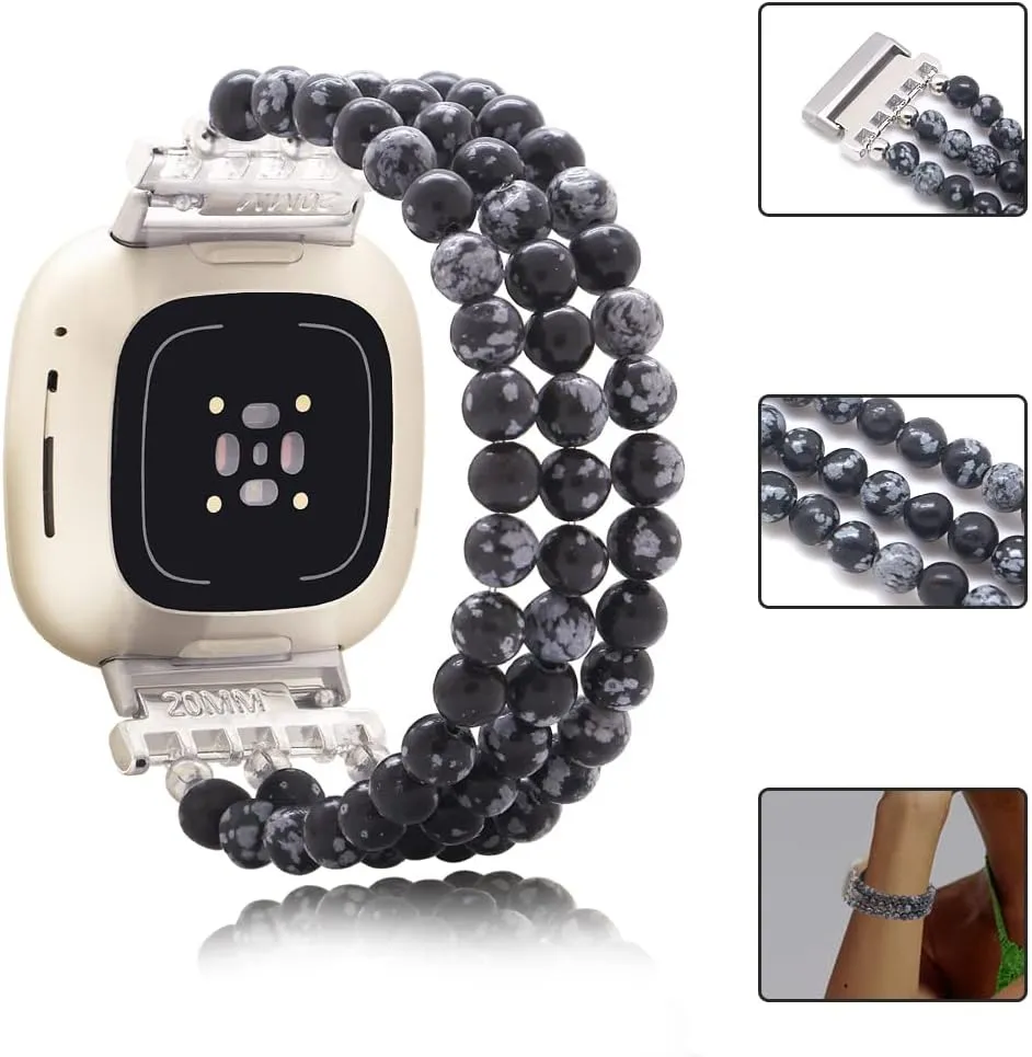 C&L Accessories Bracelets Compatible with Fitbit Versa 3 Bands/Versa 4 Bands/Fitbit Sense 2/Sense Bands for Women Men Beaded Gemstone