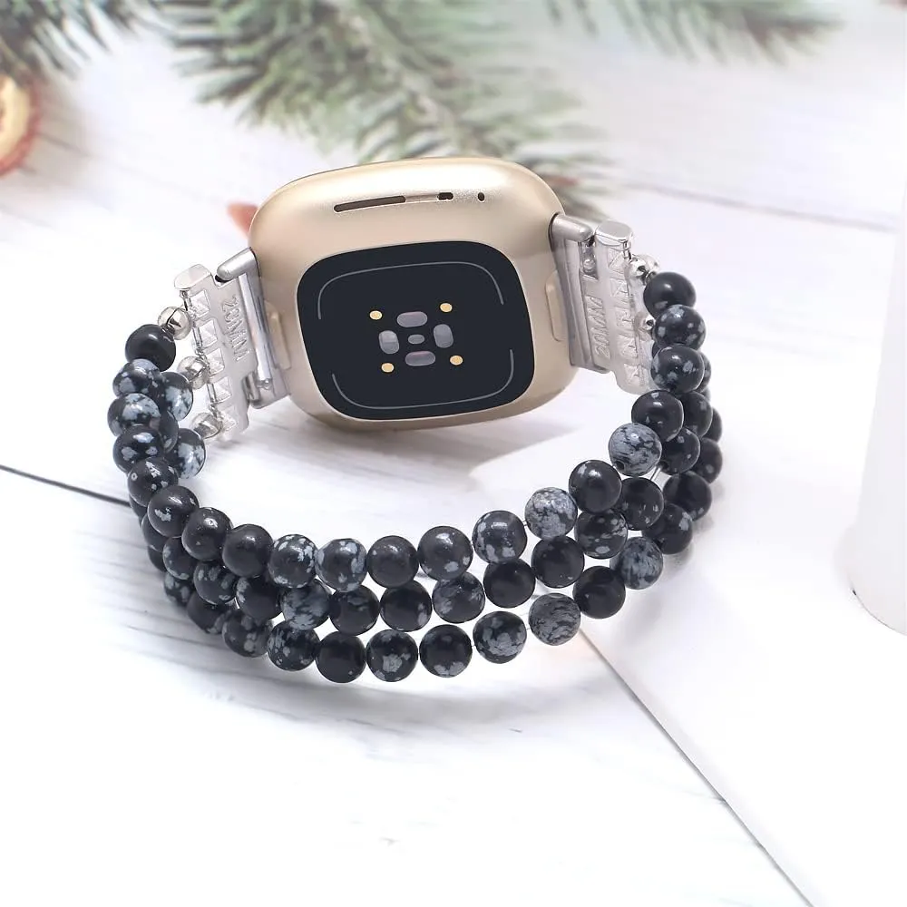C&L Accessories Bracelets Compatible with Fitbit Versa 3 Bands/Versa 4 Bands/Fitbit Sense 2/Sense Bands for Women Men Beaded Gemstone