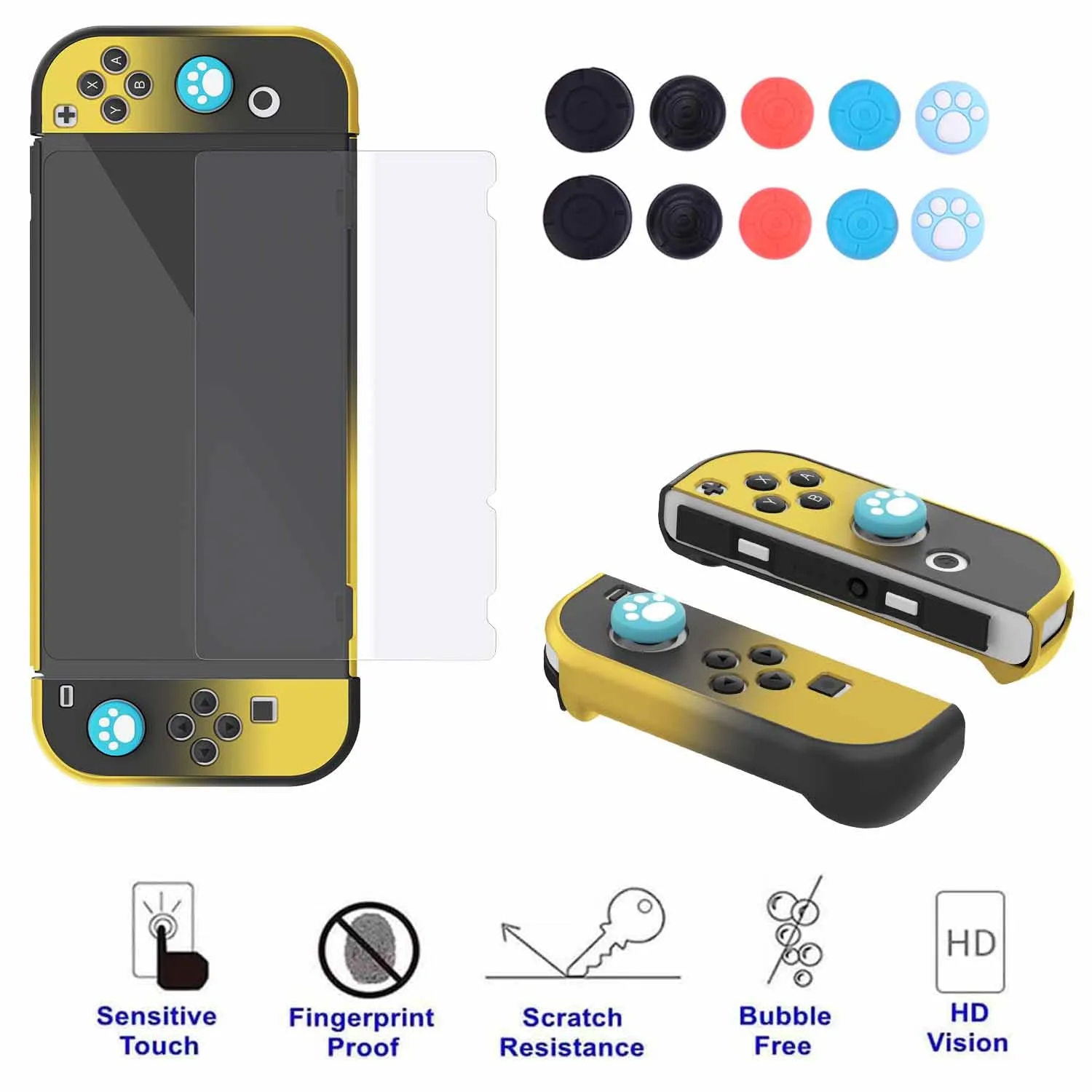 COMCOOL Dockable Case for Nintendo Switch Oled - [9 FT Military Grade Drop Protection] [with Tempered Glass Screen Protector and Thumb Grips] Protective Cover for Nintendo Switch Oled - Black Yellow