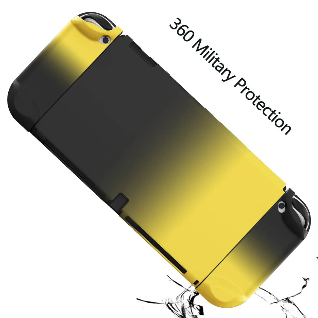 COMCOOL Dockable Case for Nintendo Switch Oled - [9 FT Military Grade Drop Protection] [with Tempered Glass Screen Protector and Thumb Grips] Protective Cover for Nintendo Switch Oled - Black Yellow