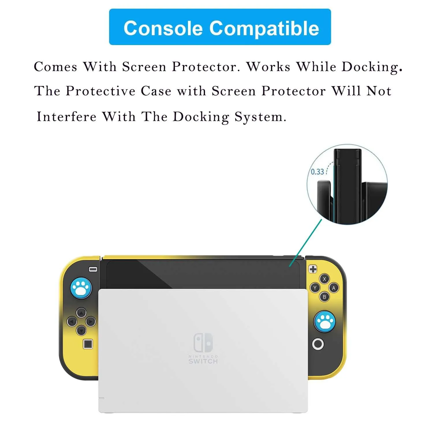 COMCOOL Dockable Case for Nintendo Switch Oled - [9 FT Military Grade Drop Protection] [with Tempered Glass Screen Protector and Thumb Grips] Protective Cover for Nintendo Switch Oled - Black Yellow