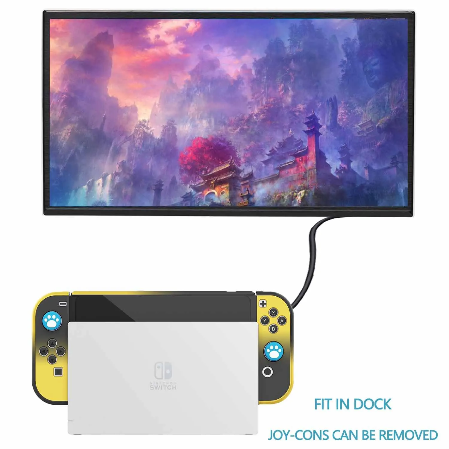COMCOOL Dockable Case for Nintendo Switch Oled - [9 FT Military Grade Drop Protection] [with Tempered Glass Screen Protector and Thumb Grips] Protective Cover for Nintendo Switch Oled - Black Yellow