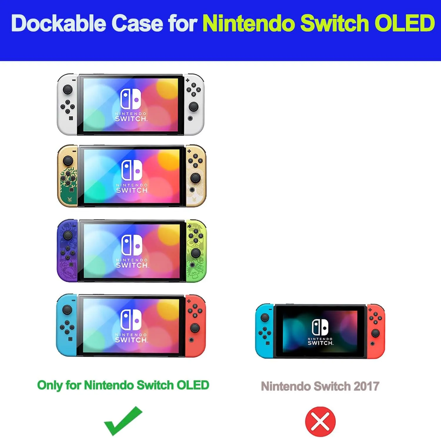 COMCOOL Dockable Case for Nintendo Switch Oled - [9 FT Military Grade Drop Protection] [with Tempered Glass Screen Protector and Thumb Grips] Protective Cover for Nintendo Switch Oled - Black Yellow