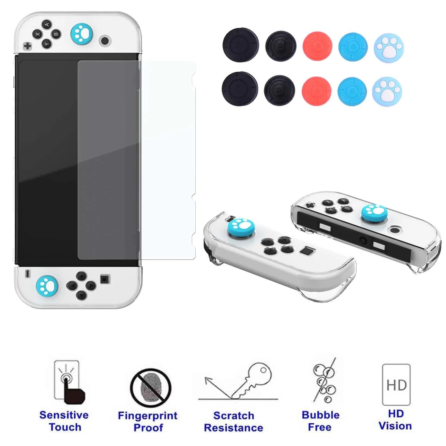 COMCOOL Dockable Case for Nintendo Switch Oled - [9 FT Military Grade Drop Protection] [with Tempered Glass Screen Protector] Crystal Protective Cover for Nintendo Switch Oled - Clear