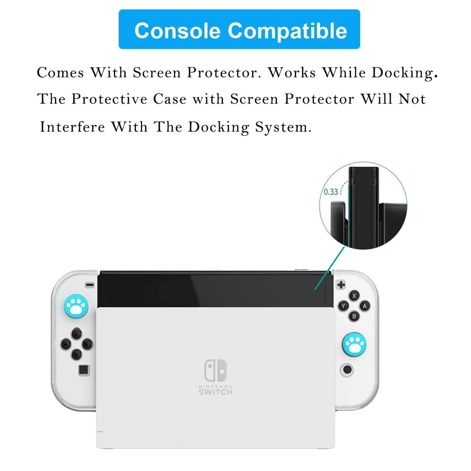 COMCOOL Dockable Case for Nintendo Switch Oled - [9 FT Military Grade Drop Protection] [with Tempered Glass Screen Protector] Crystal Protective Cover for Nintendo Switch Oled - Clear