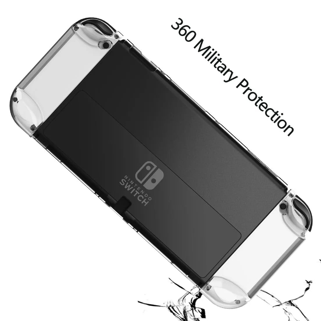 COMCOOL Dockable Case for Nintendo Switch Oled - [9 FT Military Grade Drop Protection] [with Tempered Glass Screen Protector] Crystal Protective Cover for Nintendo Switch Oled - Clear
