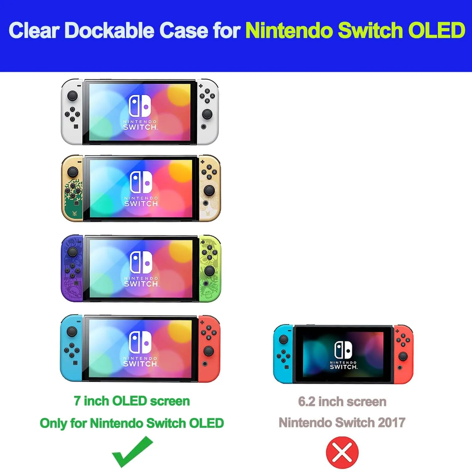 COMCOOL Dockable Case for Nintendo Switch Oled - [9 FT Military Grade Drop Protection] [with Tempered Glass Screen Protector] Crystal Protective Cover for Nintendo Switch Oled - Clear