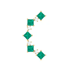 Created Emerald and Moissanite Curved Crawler Earring