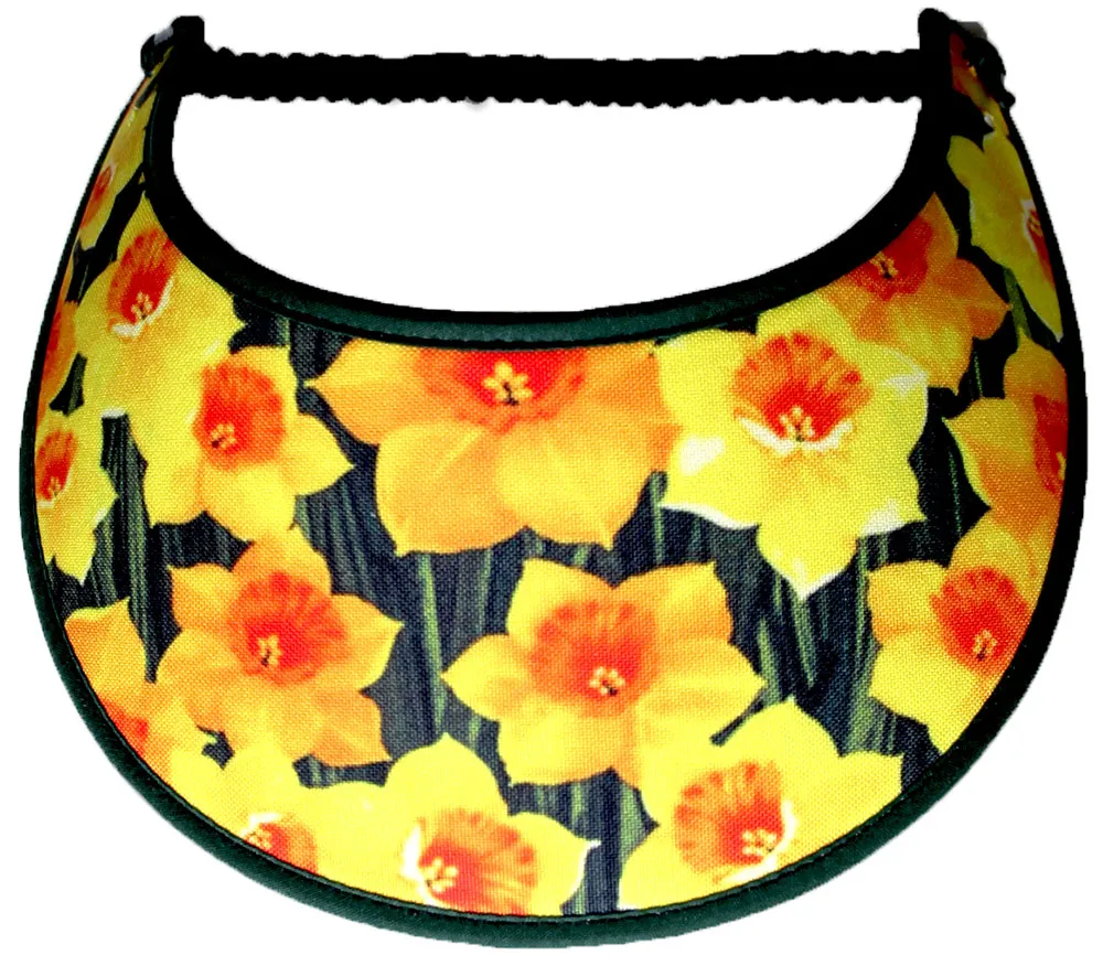 Daffodils on a Sun Visor with a Dark Green Background