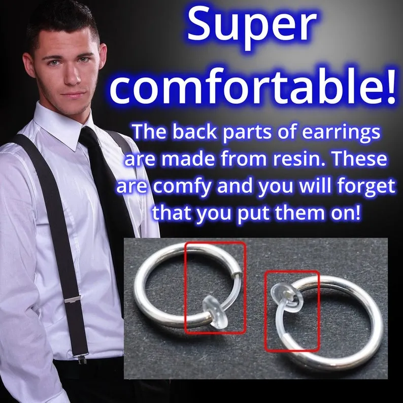 Dangle Silver Unisex Small Cross Hoop Invisible Clip On Stud Earrings