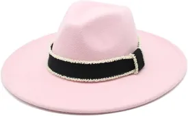 DHAEY 9.5cm Big Brim Jazz Hat Vintage Multicolor Peach Heart Top Hat Autumn and Winter British Woolen Felt Hat Men's and Women's Hat Luopan Caps & Hats (Color : Pink2, Size : 56-58cm)