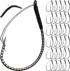 Dovesun 30PCS Weedless Wacky Rig Hooks Worm Fishing Hooks for Bass Fishing Size 1# 1/0 2/0 for Ne-ko, No Sinker Rig Wide Gap with Soft Worm Baits